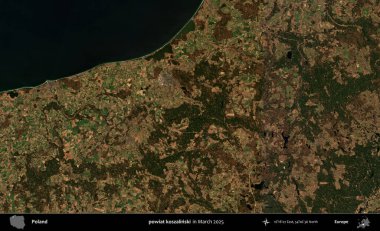 powiat koszalinski. Copernicus Sentinel 'in Mart 2025' te çekilmiş uydu görüntüsü üzerine Polonya 'nın idari bölgesi