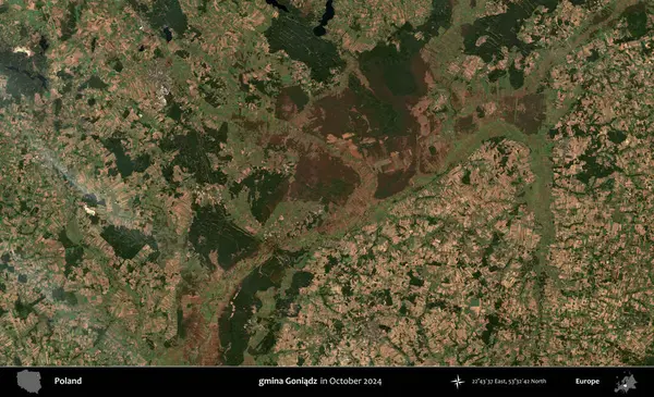 gmina Goniadz. Polonya 'nın idari bölgesi, Kopernik Sentinel' in Ekim 2024 'te çekilmiş uydu görüntüsü üzerine kurulmuştur.