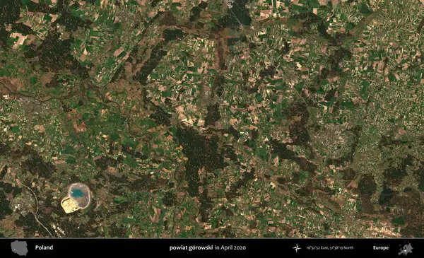 powiat gorowski. Nisan 2020 'de Copernicus Sentinel karolarından oluşan bir uydu görüntüsü üzerine Polonya' nın idari bölgesi