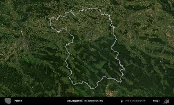powiat gorlicki. Eylül 2019 'da çekilen Kopernik Nöbetçi karolarından oluşan bir uydu görüntüsü üzerine Polonya' nın idari bölgesinin ana hatlarını çizdim.