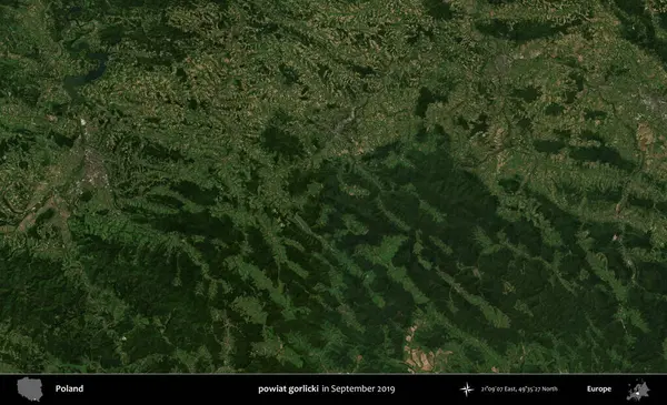 powiat gorlicki. Eylül 2019 'da çekilen Kopernik Sentinel karolarından oluşan uydu görüntüsü üzerine Polonya' nın idari bölgesi