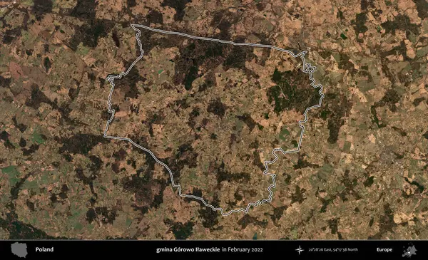 gmina Gorowo Ilaweckie. Polonya 'nın idari bölgesinin ana hatlarını, Şubat 2022' de çekilen Kopernik Nöbetçi karolarından oluşan bir uydu görüntüsü oluşturdu.