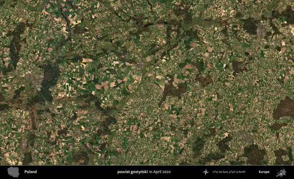 powiat gostynski. Nisan 2020 'de Copernicus Sentinel karolarından oluşan bir uydu görüntüsü üzerine Polonya' nın idari bölgesi