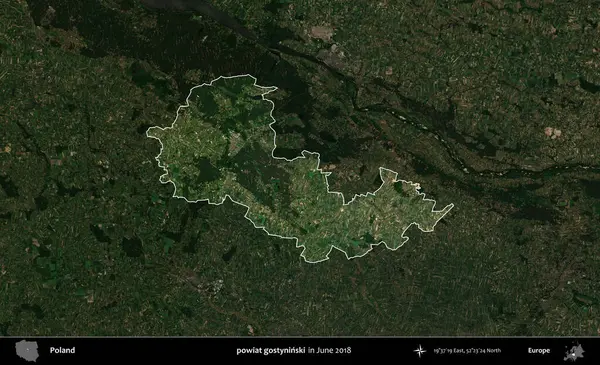 powiat gostyninski. Polonya 'nın idari alanı, Haziran 2018' de çekilen Kopernik Nöbetçi karolarından oluşan koyu renkli bir uydu görüntüsüyle vurgulandı ve özetlendi