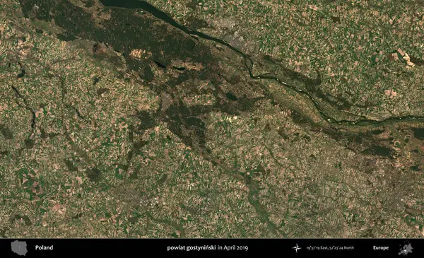 powiat gostyninski. Nisan 2019 'da çekilen Kopernik Sentinel karolarından oluşan bir uydu görüntüsü üzerine Polonya' nın idari bölgesi