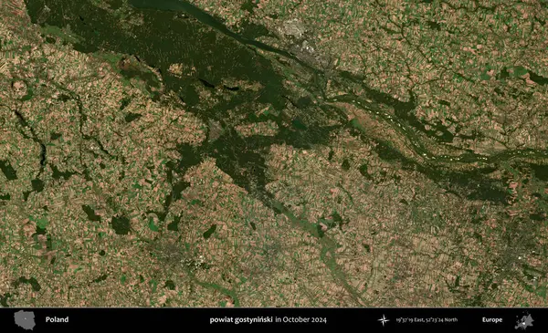 powiat gostyninski. Polonya 'nın idari bölgesi, Kopernik Sentinel' in Ekim 2024 'te çekilmiş uydu görüntüsü üzerine kurulmuştur.