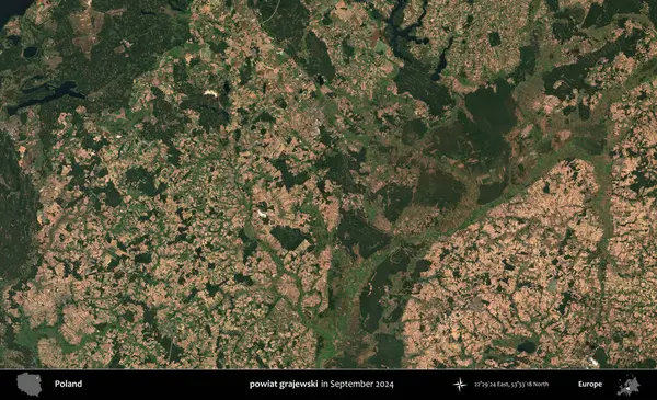powiat grajewski. Eylül 2024 'te çekilen Kopernik Sentinel karolarından oluşan uydu görüntüsü üzerine Polonya' nın idari bölgesi