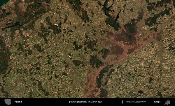 powiat grajewski. Copernicus Sentinel 'in Mart 2025' te çekilmiş uydu görüntüsü üzerine Polonya 'nın idari bölgesi