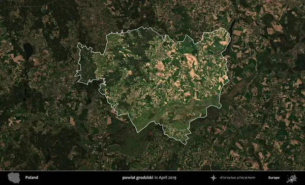 powiat grodziski. Polonya 'nın idari alanı, Nisan 2019' da çekilen Kopernik Nöbetçi karolarından oluşan koyu renkli bir uydu görüntüsü üzerine vurgulandı ve özetlendi.