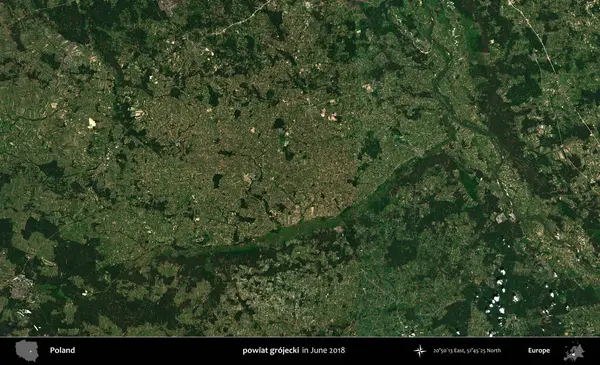 powiat grojecki. Copernicus Sentinel 'in Haziran 2018' de çekilmiş uydu görüntüsü üzerine Polonya 'nın idari bölgesi