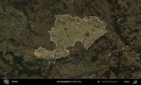 powiat grojecki. Polonya 'nın idari alanı, Nisan 2019' da çekilen Kopernik Nöbetçi karolarından oluşan koyu renkli bir uydu görüntüsü üzerine vurgulandı ve özetlendi.