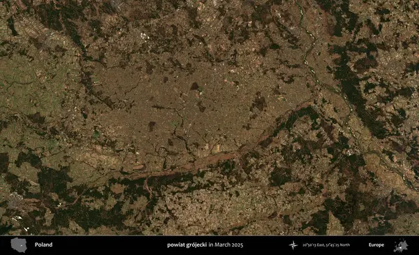 powiat grojecki. Copernicus Sentinel 'in Mart 2025' te çekilmiş uydu görüntüsü üzerine Polonya 'nın idari bölgesi