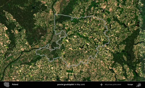 powiat grudziadzki. Mayıs 2016 'da çekilen Kopernik Nöbetçi karolarından oluşan uydu görüntüsünde Polonya' nın idari bölgesinin ana hatları belirlendi