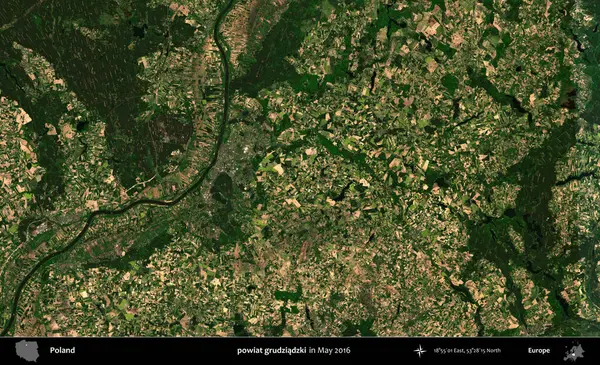 powiat grudziadzki. Mayıs 2016 'da Copernicus Sentinel karolarından oluşan uydu görüntüsü üzerine Polonya idari bölgesi