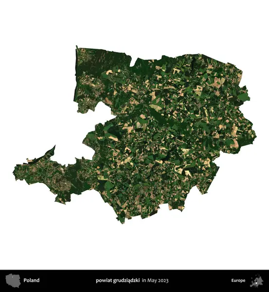 powiat grudziadzki. Polonya 'nın idari bölgesi, Mayıs 2023' te çekilen Kopernik Nöbetçi Fayanslarından oluşan bir uydu görüntüsüyle beyaza izole edildi.