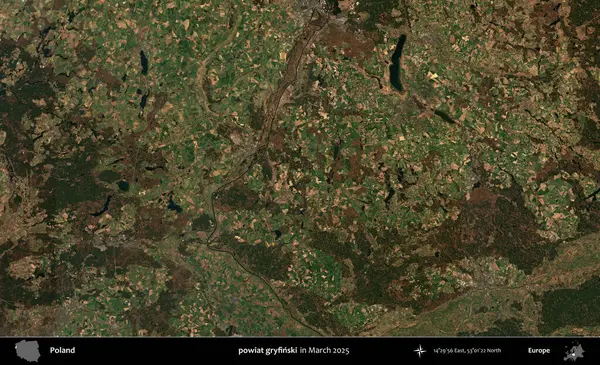 powiat gryfinski. Copernicus Sentinel 'in Mart 2025' te çekilmiş uydu görüntüsü üzerine Polonya 'nın idari bölgesi