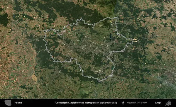 Gornoslasko-Zaglebiowska Metropoliası. Eylül 2024 'te çekilen Kopernik Nöbetçi karolarından oluşan bir uydu görüntüsünde Polonya' nın idari bölgesinin ana hatları belirlendi