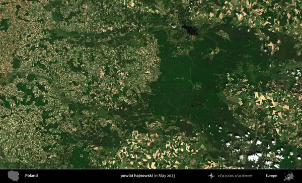 powiat hajnowski. Copernicus Sentinel 'in Mayıs 2023' te çekilmiş uydu görüntüsü üzerine Polonya 'nın idari bölgesi.