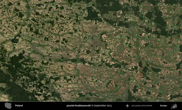 powiat hrubieszowski. Eylül 2023 'te Copernicus Sentinel karolarından oluşan uydu görüntüsü üzerine Polonya' nın idari bölgesi