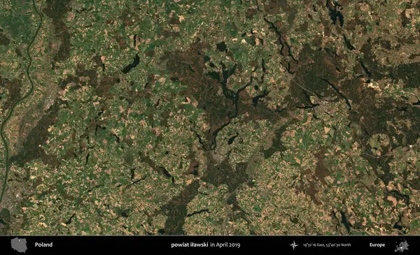 powiat ilawski. Nisan 2019 'da çekilen Kopernik Sentinel karolarından oluşan bir uydu görüntüsü üzerine Polonya' nın idari bölgesi