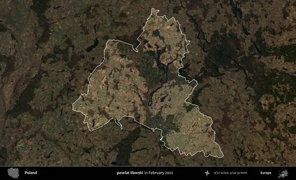 powiat ilawski. Polonya 'nın idari alanı, Şubat 2022' de çekilen Kopernik Nöbetçi karolarından oluşan koyu renkli bir uydu görüntüsü üzerine vurgulandı ve özetlendi.