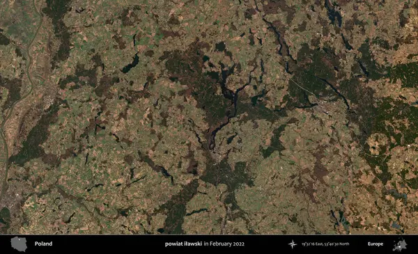 powiat ilawski. Polonya 'nın idari bölgesi, Şubat 2022' de çekilen Kopernik Sentinel karolarından oluşan bir uydu görüntüsü üzerine kurulmuştur.