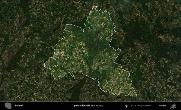 powiat ilawski. Polonya 'nın idari alanı, Mayıs 2023' te çekilen Kopernik Nöbetçi karolarından oluşan koyu renkli bir uydu görüntüsü üzerinde vurgulandı ve özetlendi.