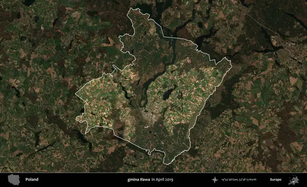 gmina Ilawa. Polonya 'nın idari alanı, Nisan 2019' da çekilen Kopernik Nöbetçi karolarından oluşan koyu renkli bir uydu görüntüsü üzerine vurgulandı ve özetlendi.