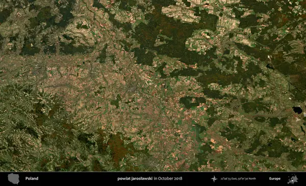 powiat jaroslawski. Polonya 'nın idari bölgesi, Ekim 2018' de çekilen Kopernik Sentinel karolarından oluşan bir uydu görüntüsü üzerine kurulmuştur.