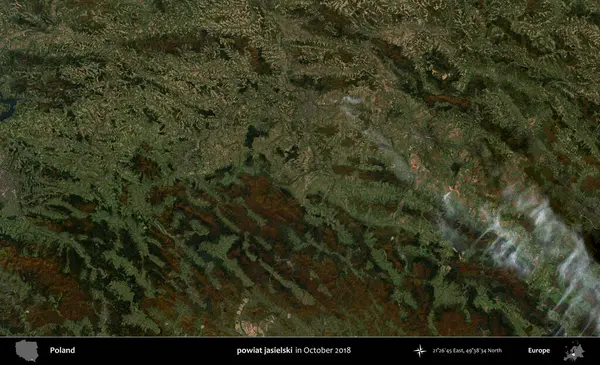 Powiat Jaselski. Polonya 'nın idari bölgesi, Ekim 2018' de çekilen Kopernik Sentinel karolarından oluşan bir uydu görüntüsü üzerine kurulmuştur.