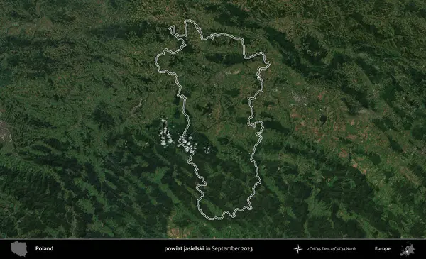 Powiat Jaselski. Eylül 2023 'te çekilen Copernicus Sentinel karolarından oluşan bir uydu görüntüsü üzerine Polonya' nın idari bölgesinin ana hatlarını belirledik.