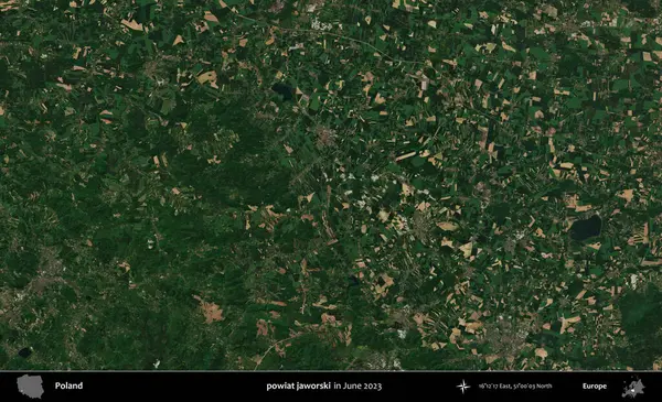powiat jaworski. Copernicus Sentinel 'in Haziran 2023' te çekilmiş uydu görüntüsü üzerine Polonya 'nın idari bölgesi.