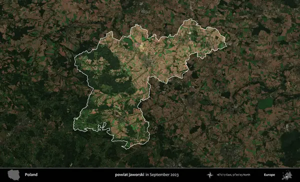 powiat jaworski. Polonya 'nın idari alanı, Eylül 2023' te çekilen Kopernik Nöbetçi karolarından oluşan koyu renkli bir uydu görüntüsü üzerine vurgulandı ve özetlendi.