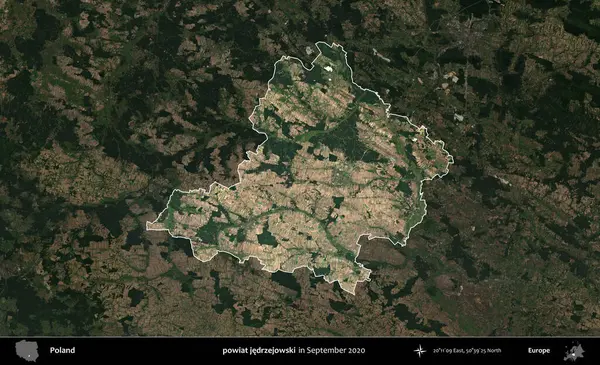powiat jedrzejowski. Polonya 'nın idari alanı, Eylül 2020' de çekilen Kopernik Nöbetçi karolarından oluşan koyu renkli bir uydu görüntüsü üzerine vurgulandı ve özetlendi