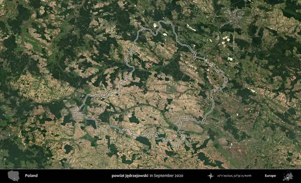 powiat jedrzejowski. Eylül 2020 'de çekilen Kopernik Nöbetçi karolarından oluşan bir uydu görüntüsü üzerine Polonya' nın idari bölgesinin ana hatlarını çizdim.