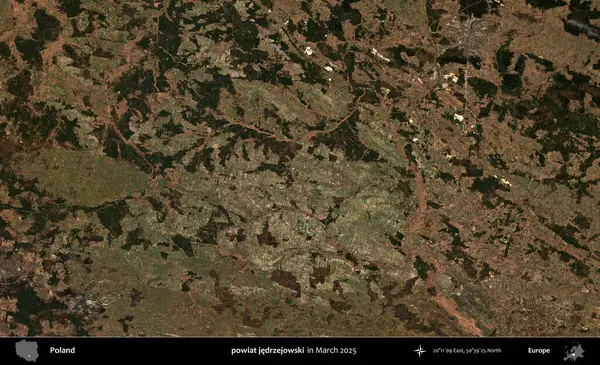 powiat jedrzejowski. Copernicus Sentinel 'in Mart 2025' te çekilmiş uydu görüntüsü üzerine Polonya 'nın idari bölgesi