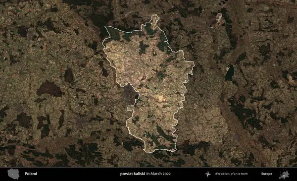 powiat kaliski. Polonya 'nın idari alanı, Mart 2022' de çekilen Kopernik Nöbetçi karolarından oluşan koyu renkli bir uydu görüntüsü üzerine vurgulandı ve özetlendi.