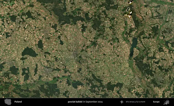 powiat kaliski. Eylül 2024 'te çekilen Kopernik Sentinel karolarından oluşan uydu görüntüsü üzerine Polonya' nın idari bölgesi