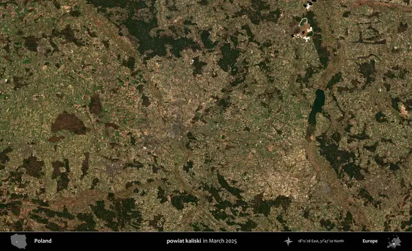 powiat kaliski. Copernicus Sentinel 'in Mart 2025' te çekilmiş uydu görüntüsü üzerine Polonya 'nın idari bölgesi