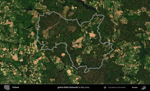gmina Kalisz Pomorski. Mayıs 2024 'te çekilen Kopernik Nöbetçi karolarından oluşan bir uydu görüntüsünde Polonya' nın idari bölgesinin ana hatları belirlendi