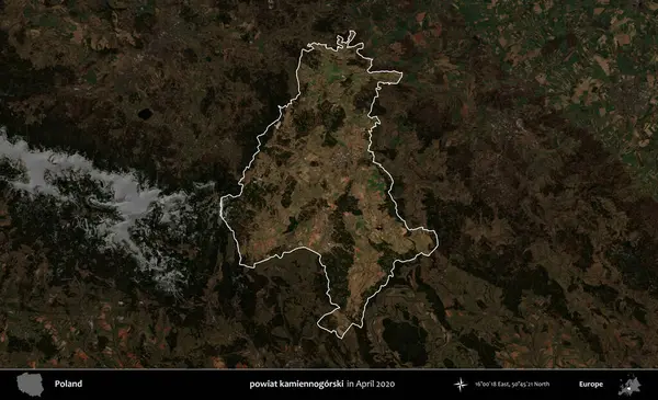 powiat kamiennogorski. Polonya 'nın idari alanı, Nisan 2020' de çekilen Kopernik Nöbetçi karolarından oluşan koyu renkli bir uydu görüntüsü üzerine vurgulandı ve özetlendi