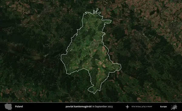 powiat kamiennogorski. Polonya 'nın idari alanı, Eylül 2023' te çekilen Kopernik Nöbetçi karolarından oluşan koyu renkli bir uydu görüntüsü üzerine vurgulandı ve özetlendi.