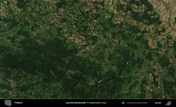 powiat karkonoski. Eylül 2023 'te Copernicus Sentinel karolarından oluşan uydu görüntüsü üzerine Polonya' nın idari bölgesi