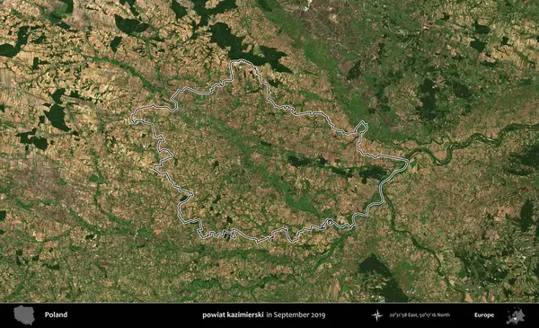powiat kazimierski. Eylül 2019 'da çekilen Kopernik Nöbetçi karolarından oluşan bir uydu görüntüsü üzerine Polonya' nın idari bölgesinin ana hatlarını çizdim.