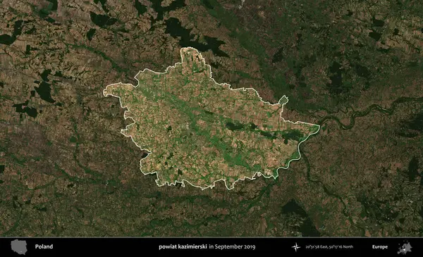 powiat kazimierski. Polonya 'nın idari alanı, Eylül 2019' da çekilen Kopernik Nöbetçi karolarından oluşan koyu renkli bir uydu görüntüsü üzerinde vurgulandı ve özetlendi.