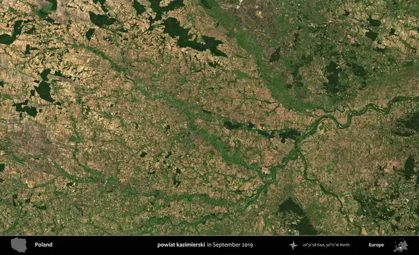 powiat kazimierski. Eylül 2019 'da çekilen Kopernik Sentinel karolarından oluşan uydu görüntüsü üzerine Polonya' nın idari bölgesi
