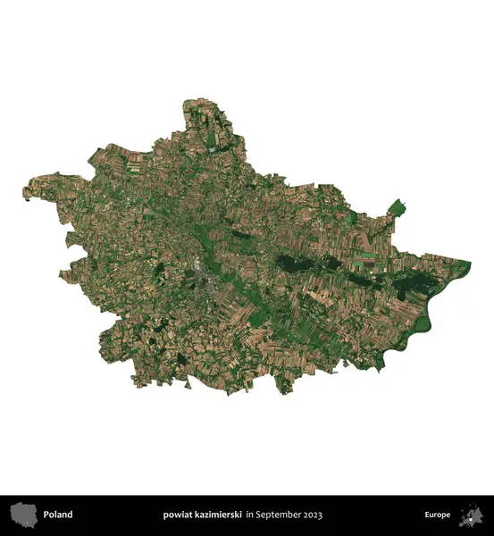 powiat kazimierski. Polonya idari bölgesi, Eylül 2023 'te çekilen Kopernik Nöbetçi karolarından oluşan bir uydu görüntüsü üzerinde beyaza izole edildi.