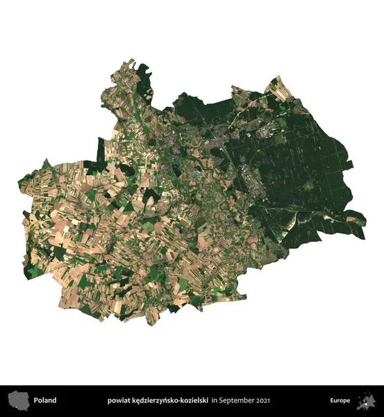 powiat kedzierzynsko-kozielski. Polonya idari bölgesi, Eylül 2021 'de çekilen Kopernik Nöbetçi karolarından oluşan bir uydu görüntüsü üzerinde beyaza izole edildi.