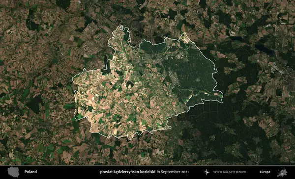 powiat kedzierzynsko-kozielski. Polonya 'nın idari alanı, Eylül 2021' de çekilen Kopernik Nöbetçi karolarından oluşan koyu renkli bir uydu görüntüsü üzerine vurgulandı ve özetlendi