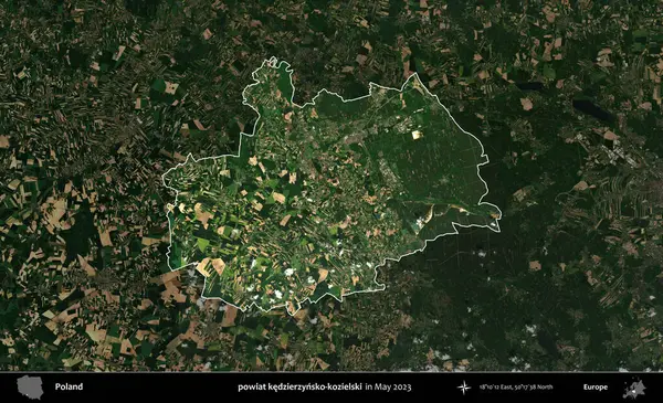 powiat kedzierzynsko-kozielski. Polonya 'nın idari alanı, Mayıs 2023' te çekilen Kopernik Nöbetçi karolarından oluşan koyu renkli bir uydu görüntüsü üzerinde vurgulandı ve özetlendi.